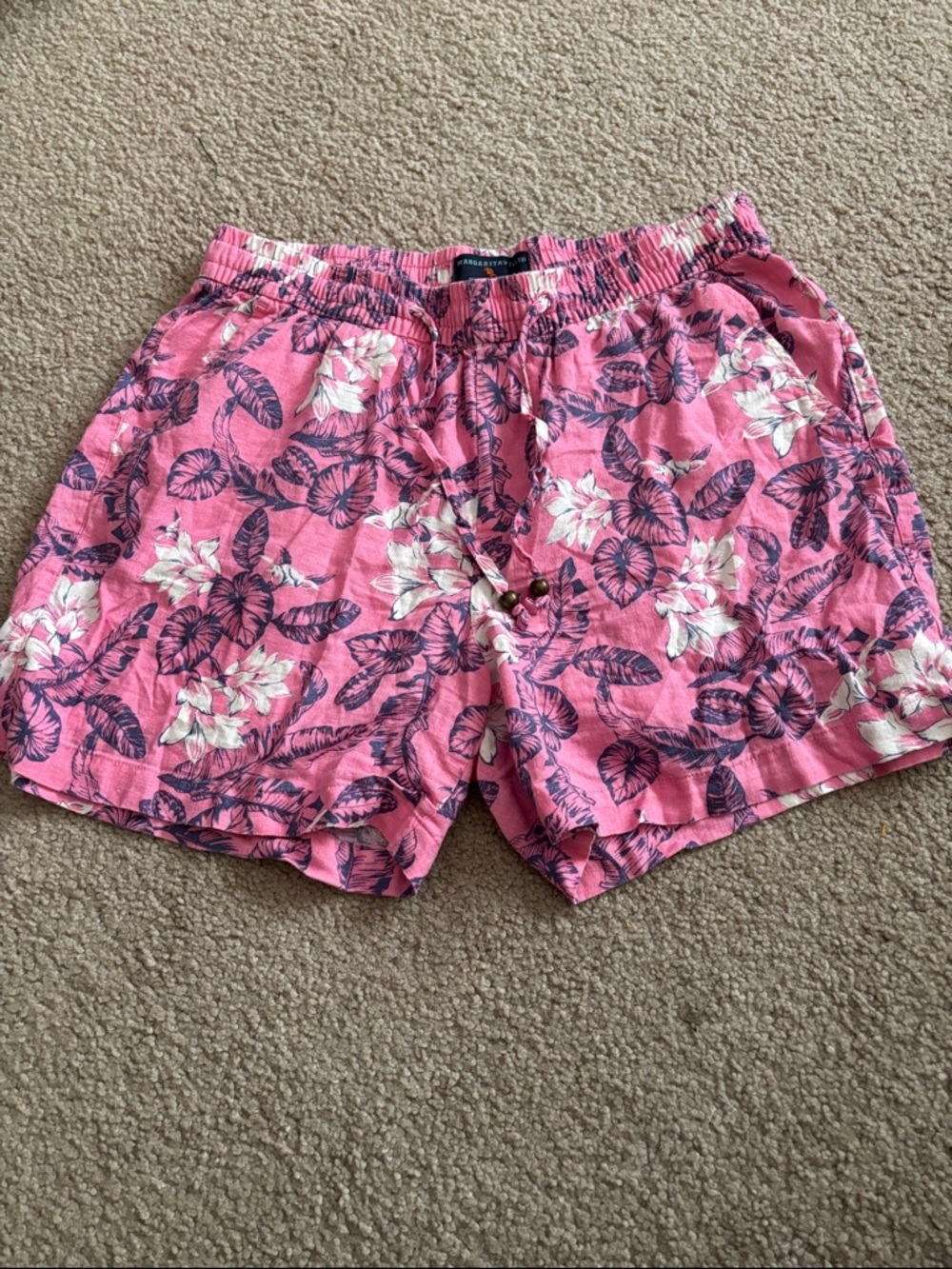 Margarittaville Linen-Women’s Pink Floral Drawstring Shorts size small